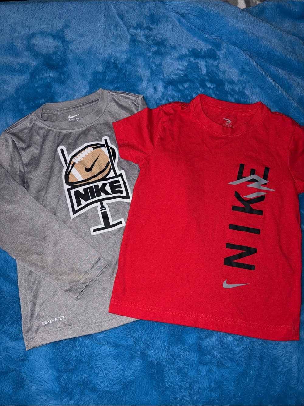 Nike Kids Long Sleeve Gray Graphic Top + Red Short Sleeve Tee